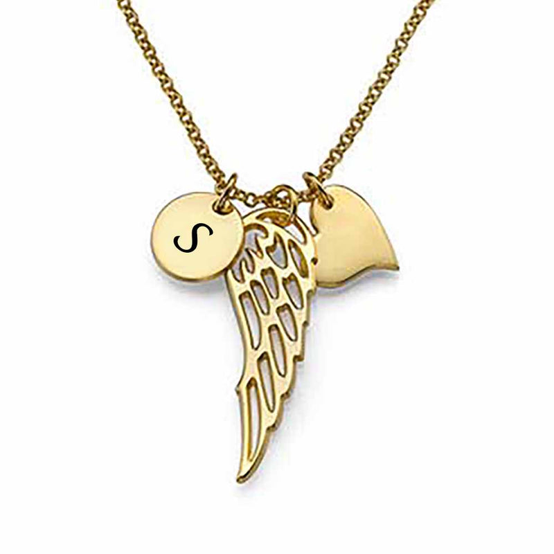Custom Letter Angel Wings Pendant Necklace Personalized Necklace Gift