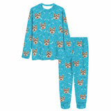 Custom Pet Dog's Face Paw & Bone Sleepwear Personalized Family Matching Long Sleeve Pajamas Set