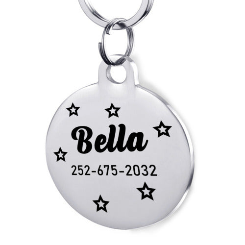 Personalized Stars Circle Dog Cat Tags for Pets Stainless Steel Dog Collar Tag