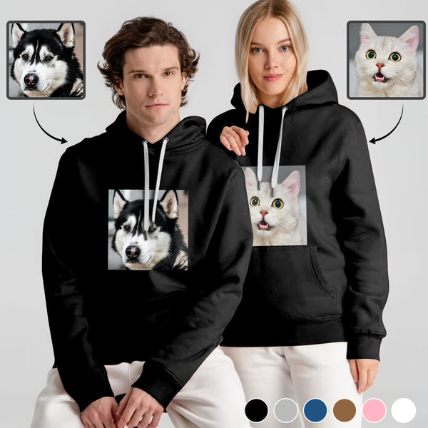 Custom Pet Face Hoodie Pet Photo Black Hoodie with BG Unisex Hooded Pullover Personalized Face Loose Hoodie Top Plus Size for Him Her