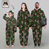 [Thick Soft Fabric] Funny Flannel Fleece Adult Onesie Pajamas Custom Face Christmas Tree Lights Printed Jumpsuit Homewear