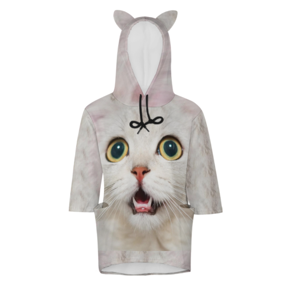 Custom Big Face Hoodie Three Quarter Sleeve Cool Hoodie Designs Women's Cat Ear Hooded Pullover