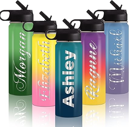 Custom Kids Water Bottle for School, 18oz/ 32oz Personalized Name Insulated Stainless Sport Water Bottle with Straw Lid, Back to School Gifts for Girls Boys