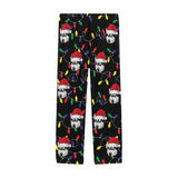 Custom Pet Face Colored Light Bulbs Christmas Red Hat Sleepwear Personalized Women's&Men's Slumber Party Long Pajama Pants