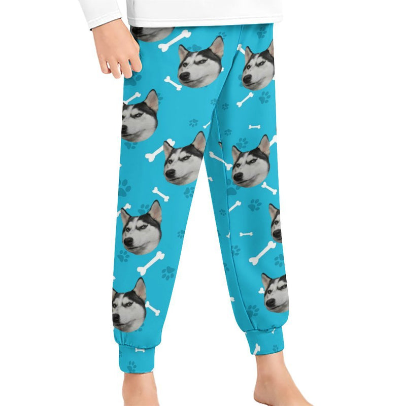 [For Kid&Adult] Personalized Face Dog Bone Multiple Color Paw Print Sleepwear Personalized Women's&Men's Long Pajama Pants