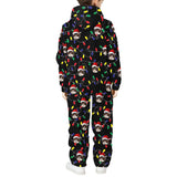 [Thick Soft Fabric] Funny Flannel Fleece Adult Onesie Pajamas Custom Face Christmas Lights on Black Background Jumpsuit Homewear