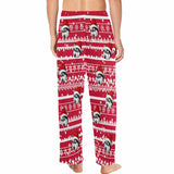 Custom Pet Face Christmas Red Hat Snowflake Sleepwear Personalized Women's&Men's Slumber Party Long Pajama Pants