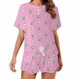 Custom Pet Pink Pajama Set Women's Short Sleeve Top and Shorts Loungewear Athletic Tracksuits