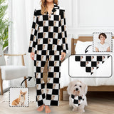 Custom Face Pajama Grids Women's Long Pajama Set Matching Dog Bandana Personalized Sleepwear