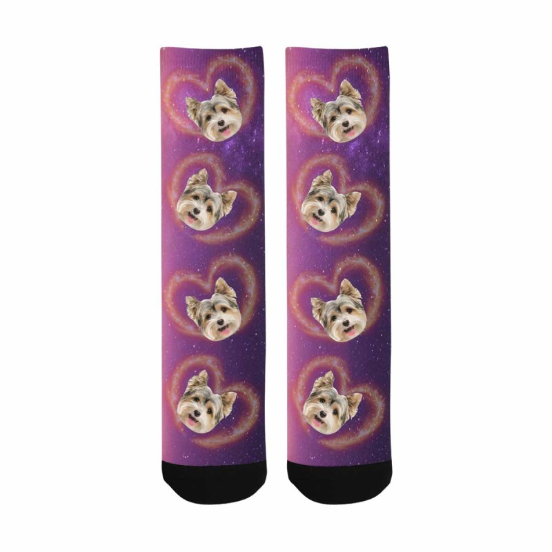 Custom Pet Socks Dog Face Galaxy Love Socks Printed Photo Personalized Sublimated Crew Socks Unisex Gift for Men Women