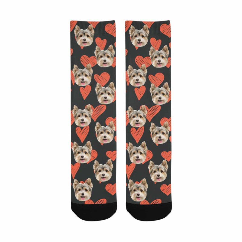 [Made In USA]Custom Face Heart Socks Personalized Picture Sublimated Crew Socks Unisex Gift for Men Women