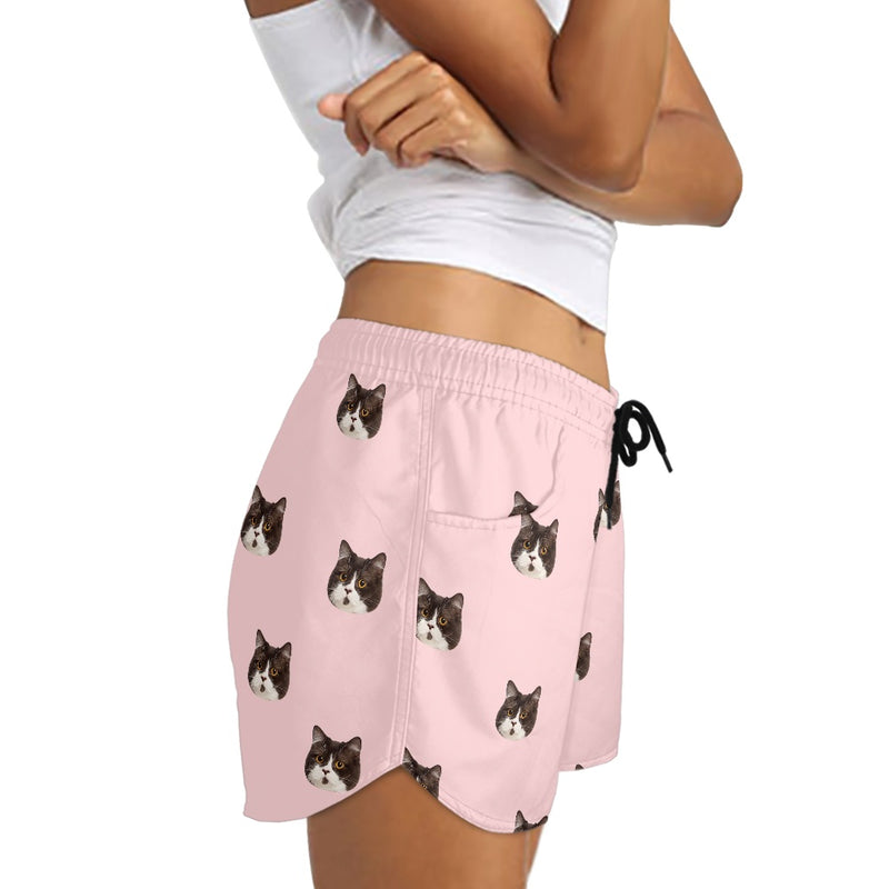 Custom Face Women's Pajama Shorts Personalized Solid Color Sleepwear Shorts