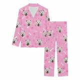 [Up To 5 Faces] Custom Face Pajamas My Pet Dog Cat Paw and Bone Sleepwear Personalized Women's Long Pajama Set