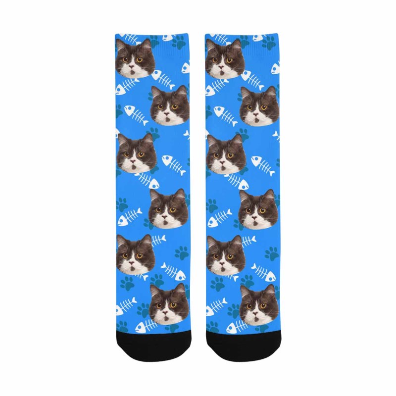 Personalised Pet Socks Custom Sublimated Crew Socks with Cat Face Funny Printed Photo Pet Socks Unisex Gift