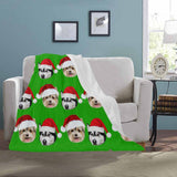 Custom Dogs Face Christmas Green Ultra-Soft Micro Fleece Blanket, Customized Throw Blanket