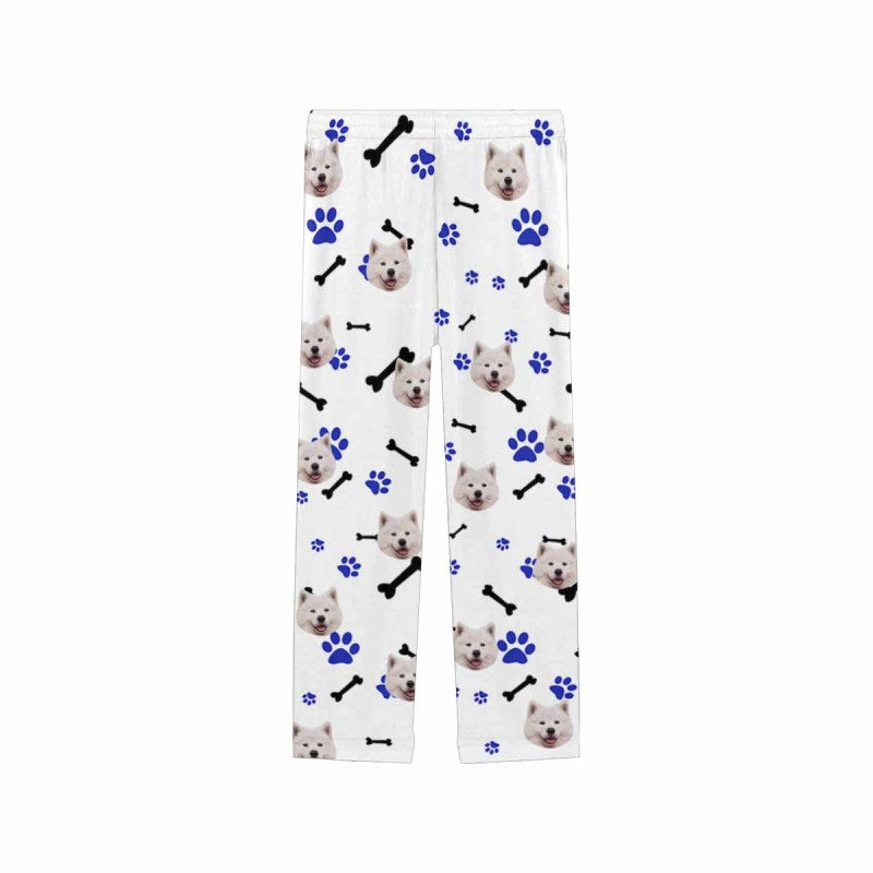 Personalized  Dog Bone Couple Face  Paw Print Sleepwear Personalized Women's&Men's Slumber Party Long Pajama Pants
