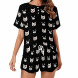 [Up To 5 Faces] Custom Face Cute Pet Pajama Set Women's Short Sleeve Top and Shorts Loungewear Athletic Tracksuits