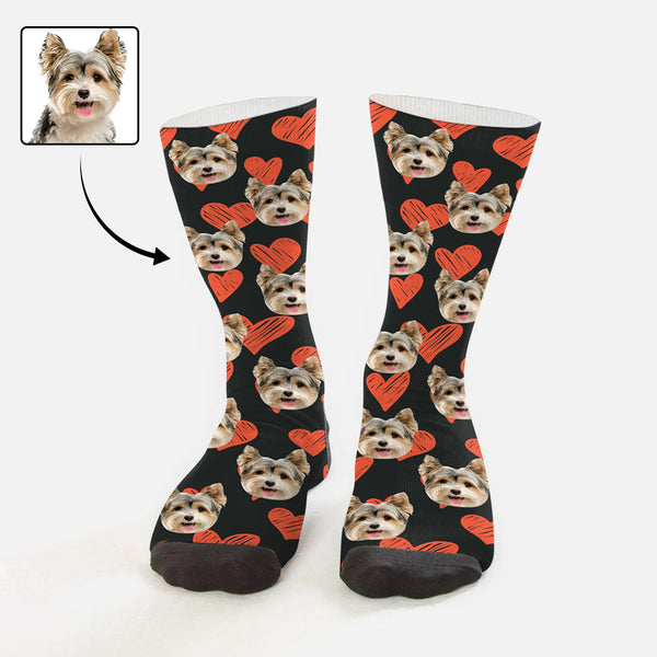 [Made In USA]Custom Face Heart Socks Personalized Picture Sublimated Crew Socks Unisex Gift for Men Women