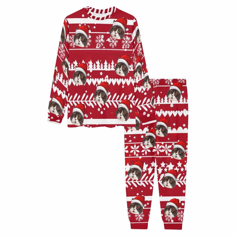 Custom Face Christmas Pattern Sleepwear Personalized Family Matching Long Sleeve Pajamas Set