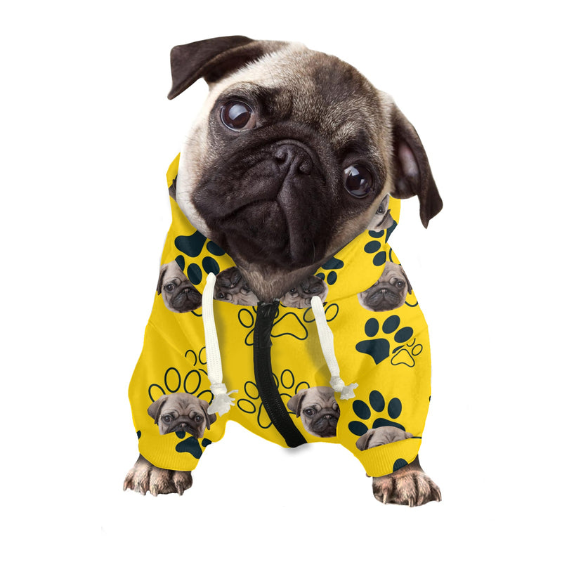 Custom Face Paws Yellow Pet Zipper Hooded Sweatshirt With Pocket Personalized Pet Clothes For Dog Cat