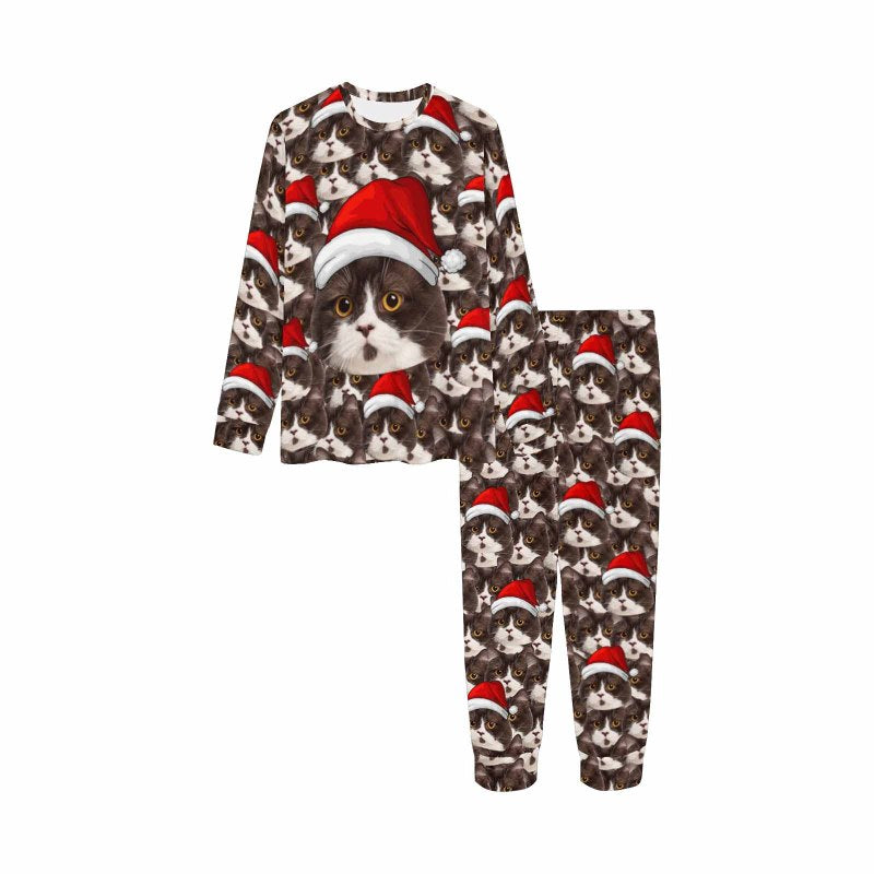 Discount - limited time Custom Face Seamless Christmas Hat Sleepwear Personalized Family Slumber Party Matching Long Sleeve Pajamas Set