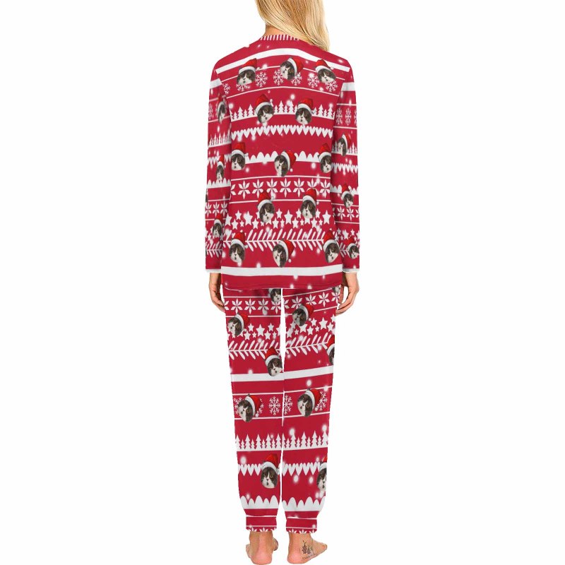 Custom Face Christmas Pattern Sleepwear Personalized Family Matching Long Sleeve Pajamas Set