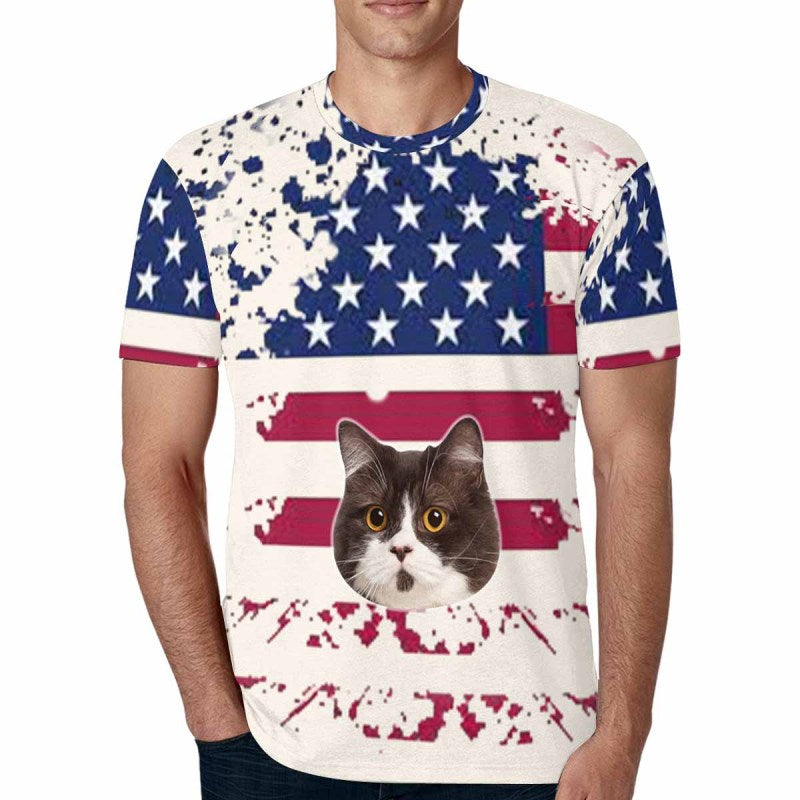 Custom Face Shirt American Flag Women's All Over Print T-shirt  Design Tee with Picture for Independence Day