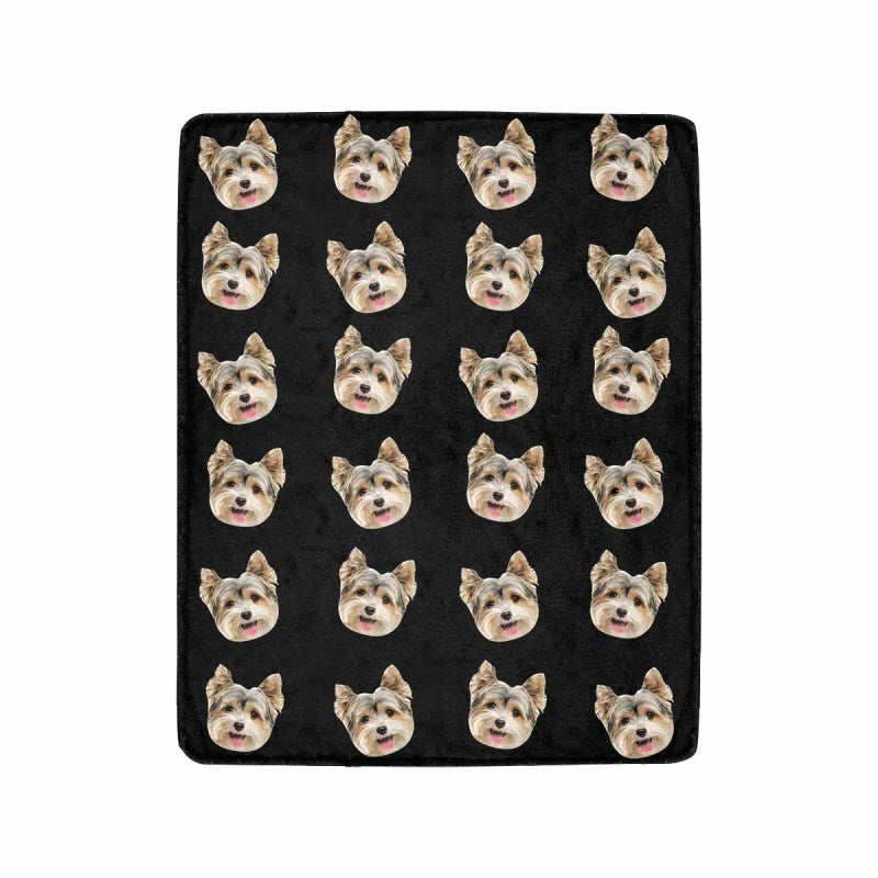 [Up To 5 Faces]Custom Pet Face Black Ultra-Soft Micro Fleece Blanket, Customized Throw Blanket