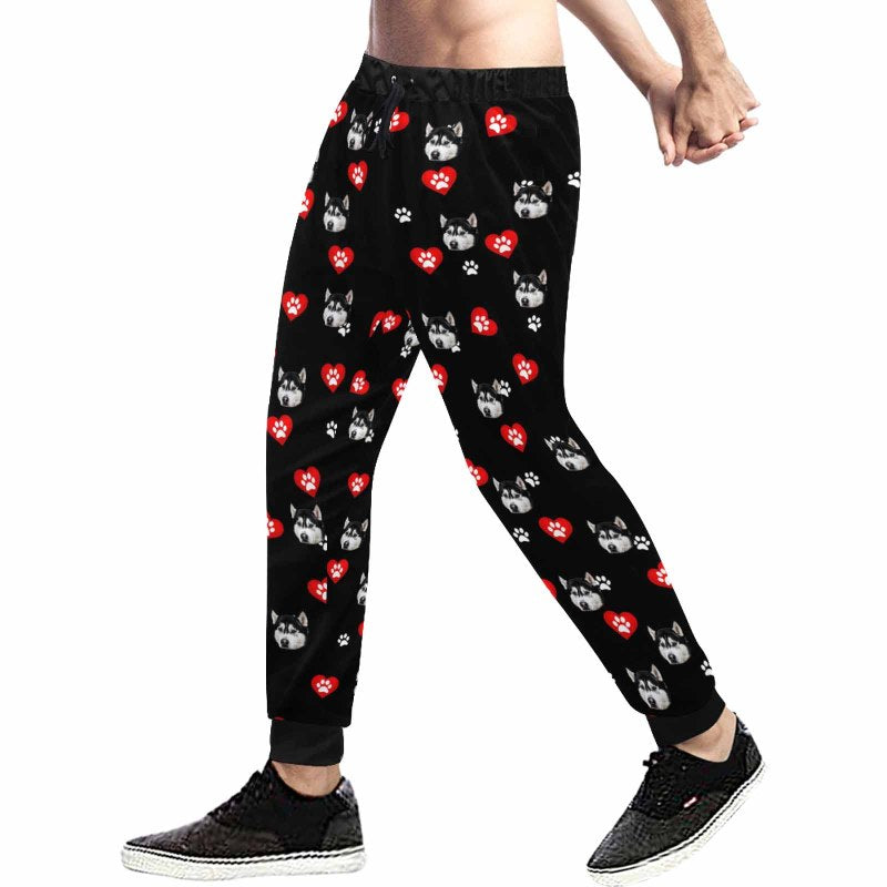 [High Quality] Custom Pet Face Love Heart Sweatpants Personalized Casual Sweatpants