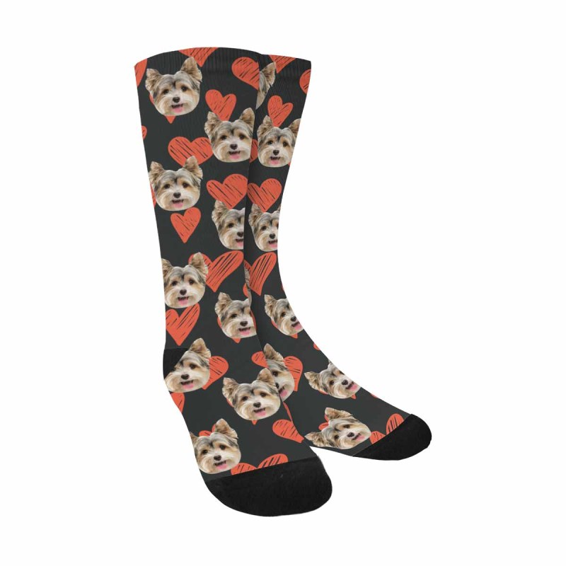 [Made In USA]Custom Face Heart Socks Personalized Picture Sublimated Crew Socks Unisex Gift for Men Women