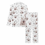 Custom Name&Photo Pajamas Dog Pet Cat Paw and Fish Bone Sleepwear Personalized Women's Long Pajama Set