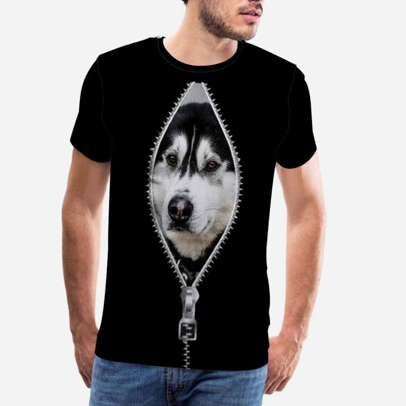 Custom Face Tee Black Zipper Men's All Over Print T-shirt Face on A Shirts for Him