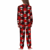 Custom Face Christmas Hat Red Black Stripes Nightwear Personalized Family Matching Long Sleeve Pajamas Set