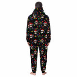 [Thick Soft Fabric] Funny Flannel Fleece Adult Onesie Pajamas Custom Face Christmas Lights on Black Background Jumpsuit Homewear