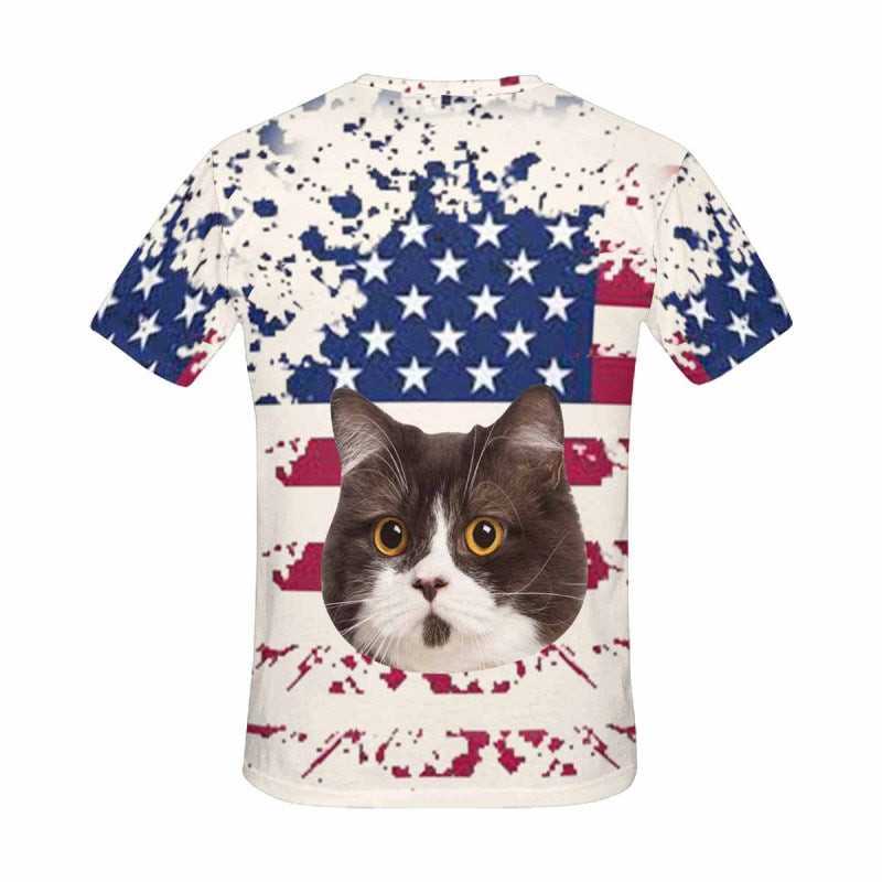 Custom Face Shirt American Flag Women's All Over Print T-shirt  Design Tee with Picture for Independence Day