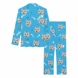 [Up To 5 Faces] Custom Face Pajamas My Pet Dog Cat Paw and Bone Sleepwear Personalized Women's Long Pajama Set