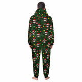 [Thick Soft Fabric] Funny Flannel Fleece Adult Onesie Pajamas Custom Face Christmas Tree Lights Printed Jumpsuit Homewear