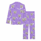 [Up To 5 Faces] Custom Face Pajamas My Pet Dog Cat Paw and Bone Sleepwear Personalized Women's Long Pajama Set