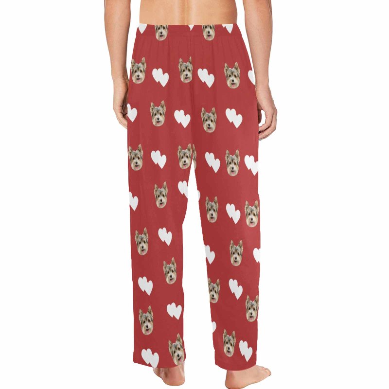 Custom Couple Face White Hearts Red Background Sleepwear Personalized Women's&Men's Slumber Party Long Pajama Pants