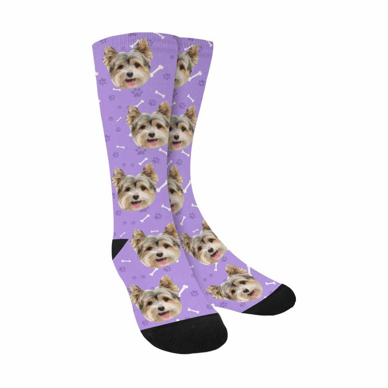 Custom Socks with Dog Face Printed Paw&Bone Pet Socks Personalized Sublimated Crew Socks for Mom