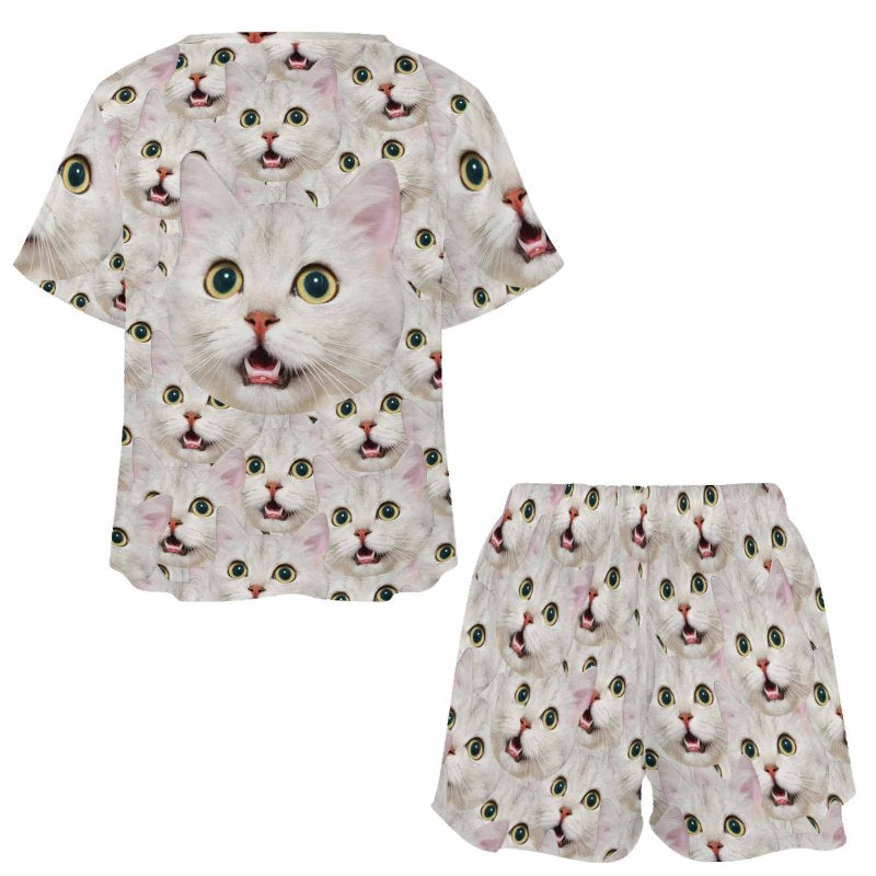 Custom Pet Face My Lovely Dog Pajama Set Women's Short Sleeve Top and Shorts Loungewear Athletic Tracksuits