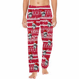 Custom Pet Face Christmas Red Hat Snowflake Sleepwear Personalized Women's&Men's Slumber Party Long Pajama Pants