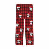 Custom Pet Face Red Plaid Christmas Hat Sleepwear Personalized Women's&Men's Slumber Party Long Pajama Pants