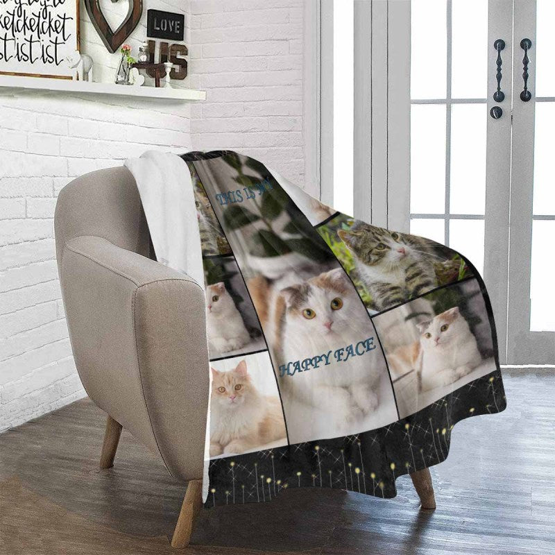 Personalized Dog Portrait Throw Blanket Custom Blanket With Photo&Text