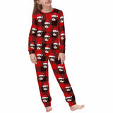 Custom Face Christmas Hat Red Black Stripes Nightwear Personalized Family Matching Long Sleeve Pajamas Set