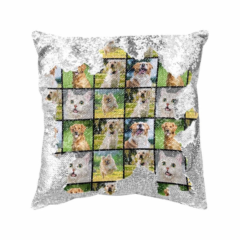 Custom Photo Puzzle Sequin Pillow Case Personalized Pet Pictures Pillow Cover 15.7inx15.7in