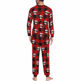 Custom Face Christmas Hat Red Black Stripes Nightwear Personalized Family Matching Long Sleeve Pajamas Set