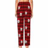 Custom Pet Face Red Plaid Christmas Hat Sleepwear Personalized Women's&Men's Slumber Party Long Pajama Pants