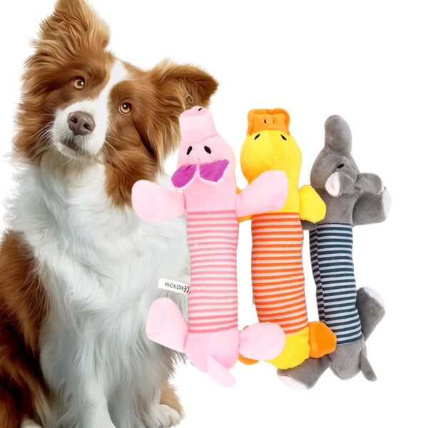 Squeak Chew Dog Toys Sound Dolls Dog Cat Fleece Pet Funny Plush Toys Elephant Duck Pig Fit for All Pets Durability