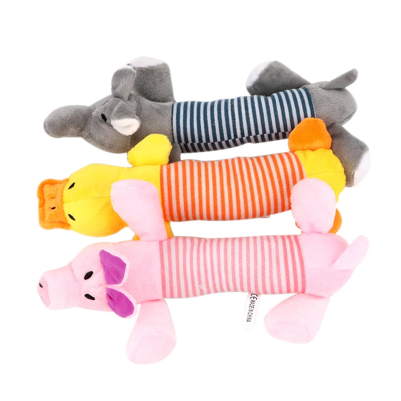 Squeak Chew Dog Toys Sound Dolls Dog Cat Fleece Pet Funny Plush Toys Elephant Duck Pig Fit for All Pets Durability